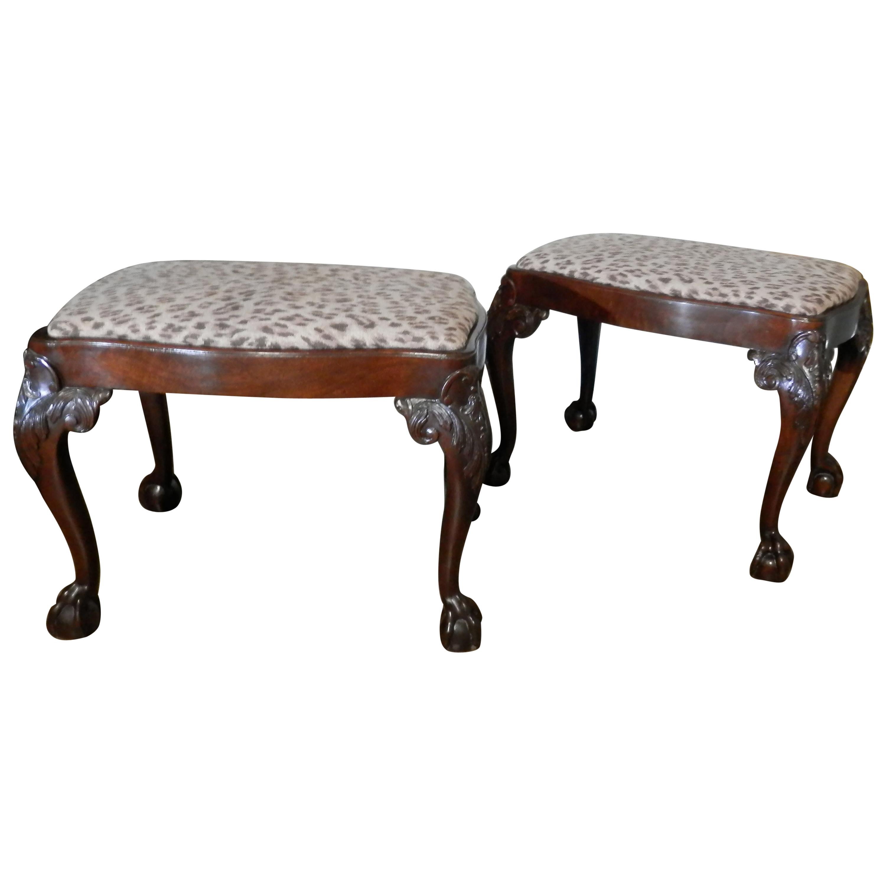Pair of Late 19th Century English Chippendale Mahogany Benches For Sale