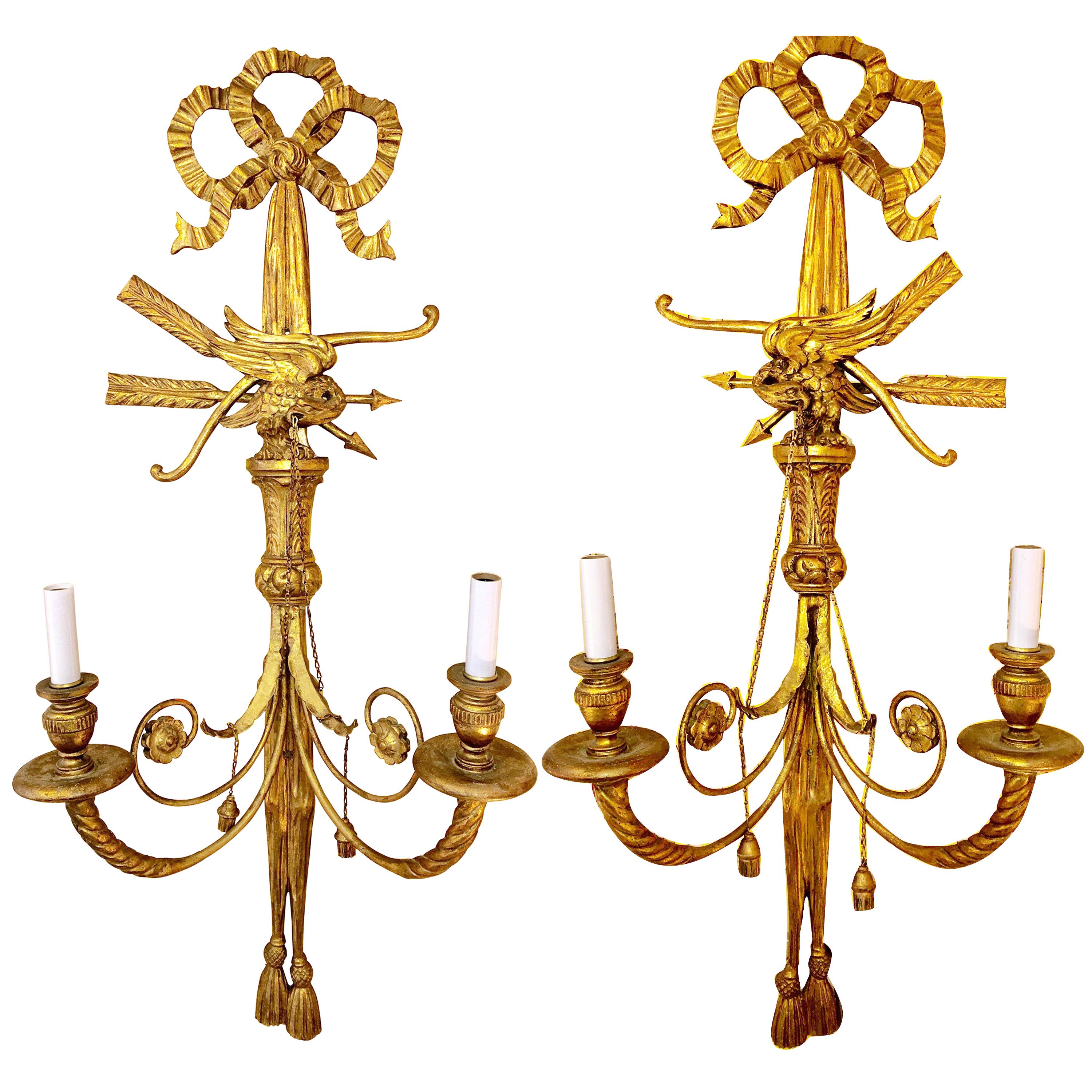 Pair of Late 19th Century English Regency Style Carved Gilt Eagle Sconces