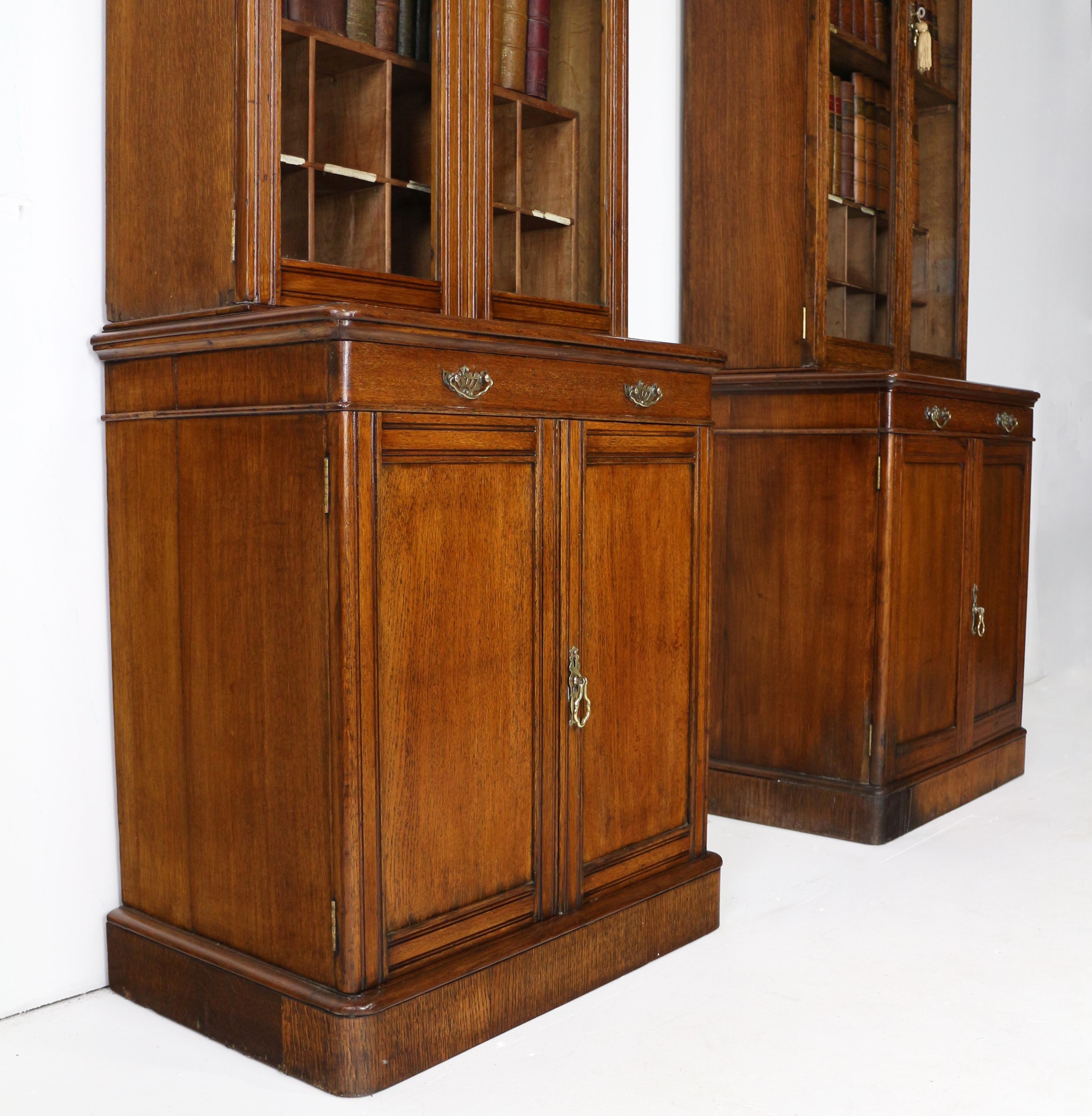 Vetro Coppia di librerie strette in Oak Oak della fine del 19° secolo. in vendita