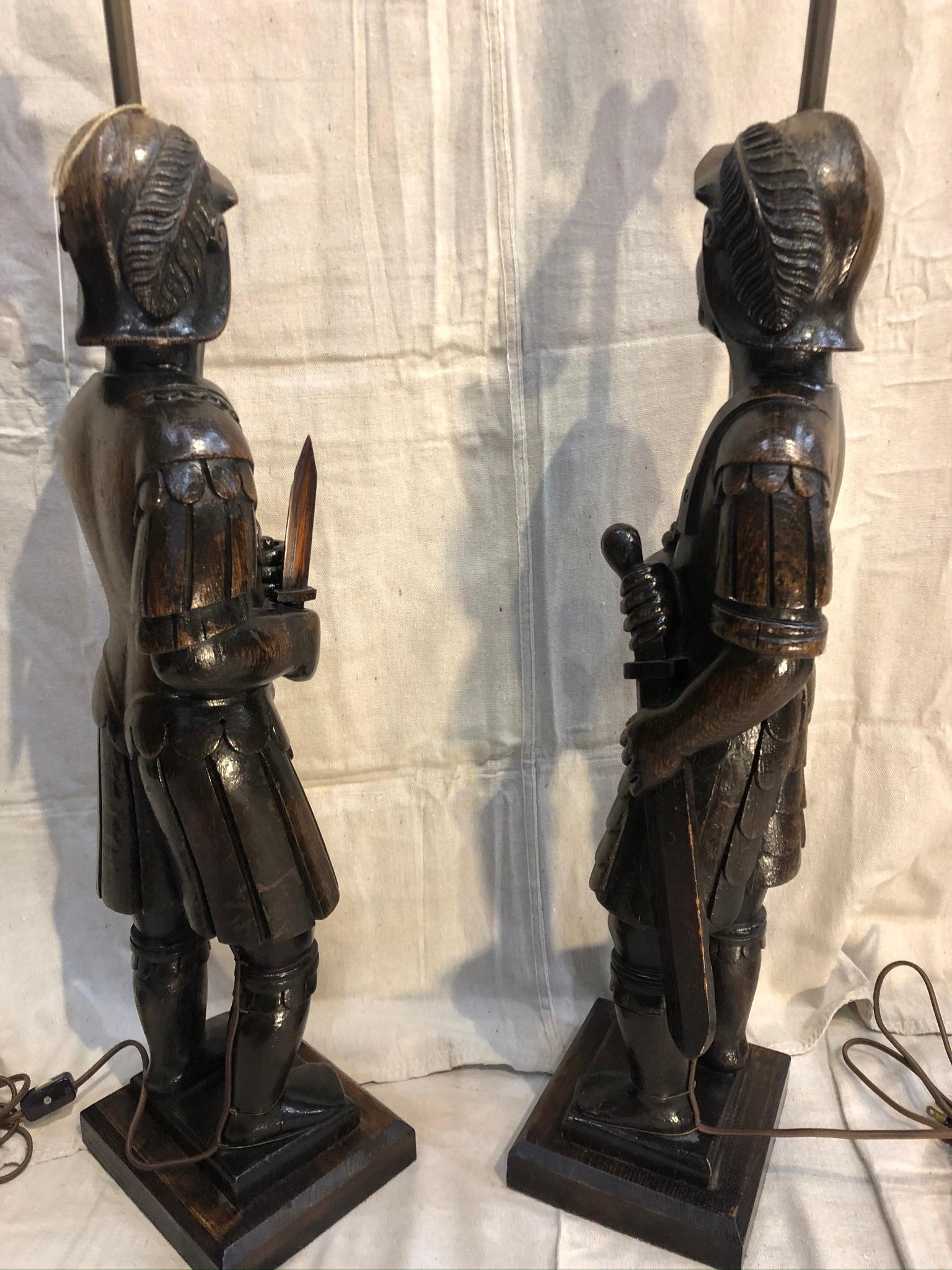 Pair of Late 19th Century English Warrior Lamps 1