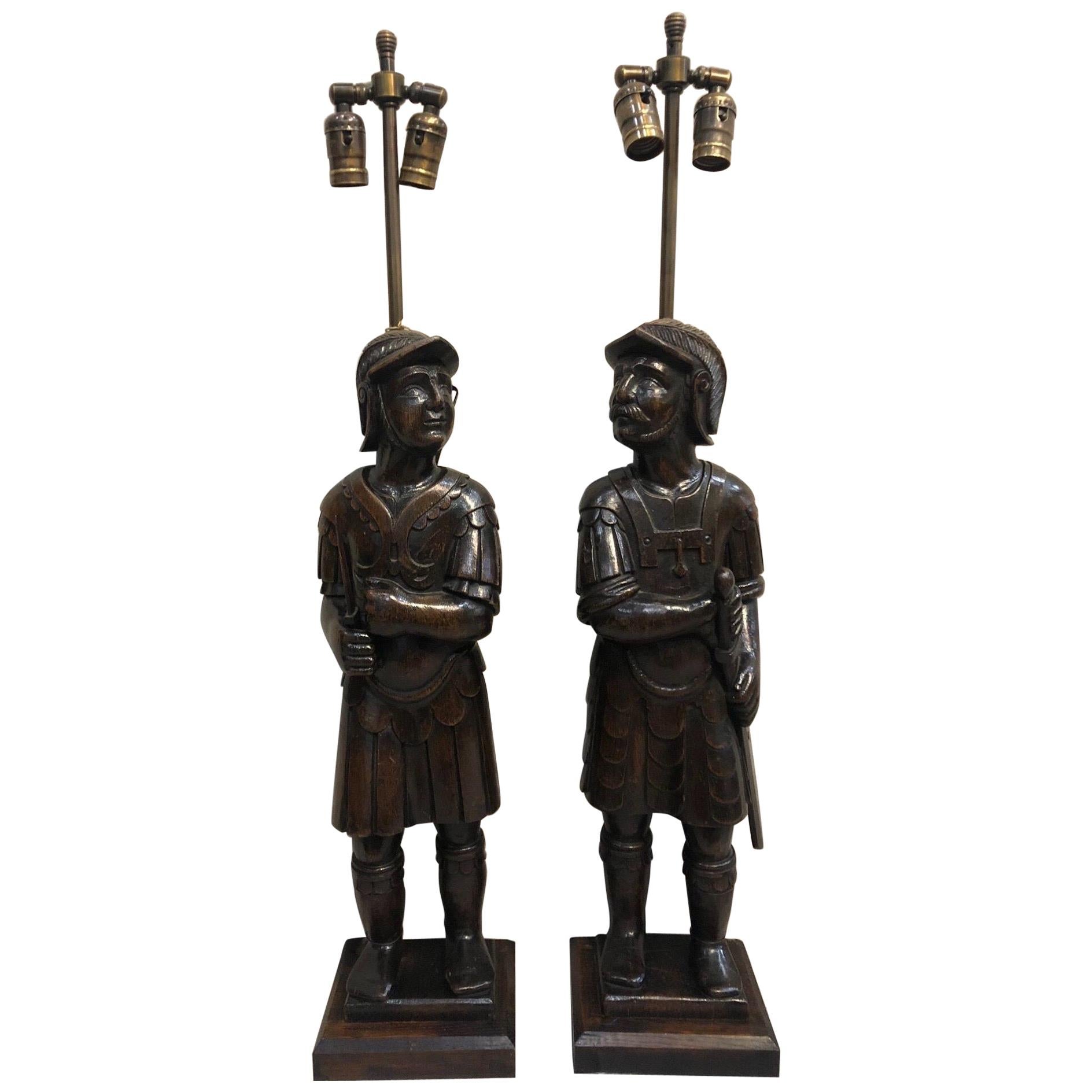 Pair of Late 19th Century English Warrior Lamps