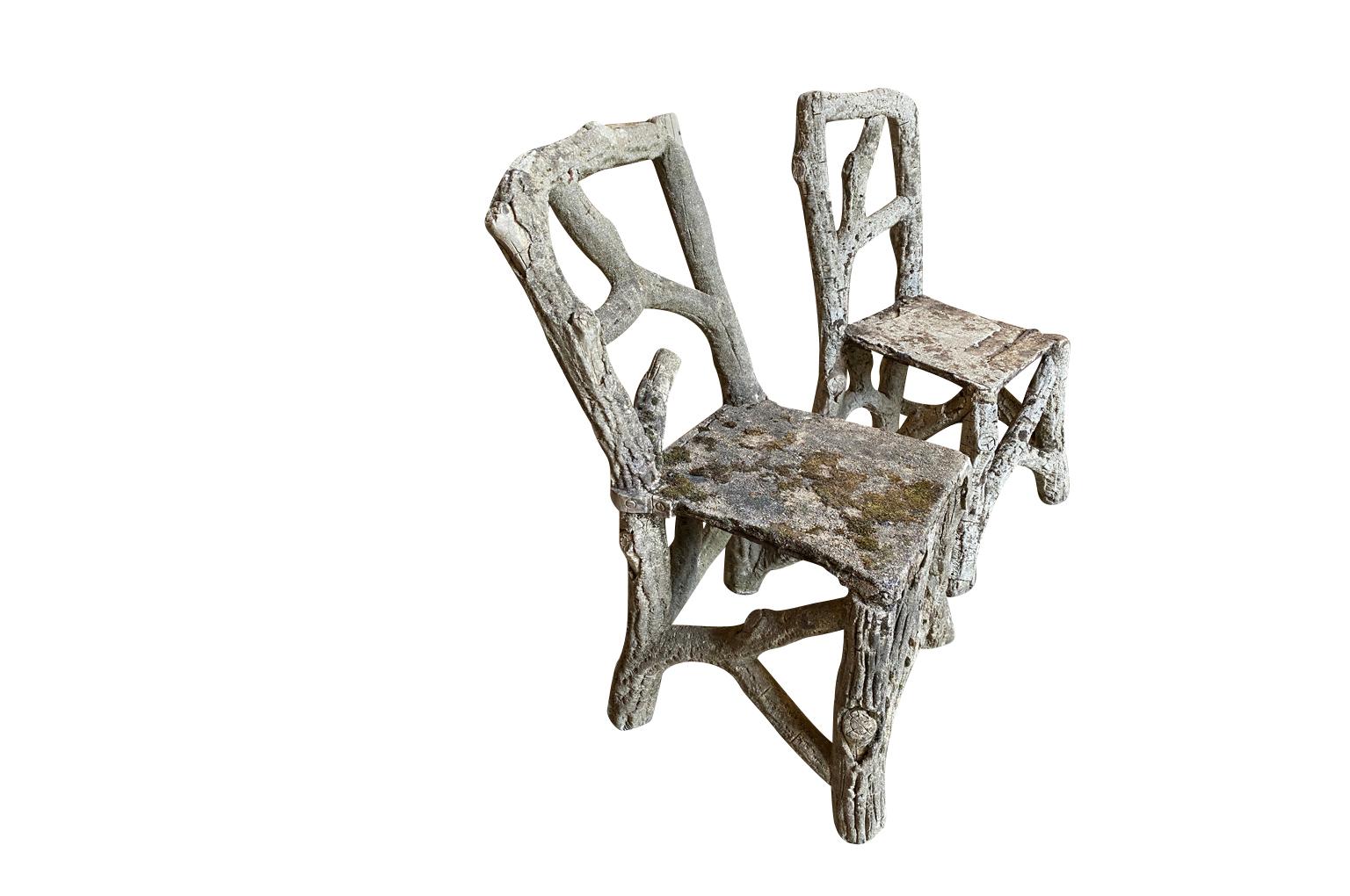 French Pair of Late 19th Century Faux Bois Garden Chairs