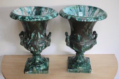 Pair of Late 19th Century Faux Marble Terracotta Urns