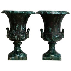 Pair of Late 19th Century Faux Marble Terracotta Urns