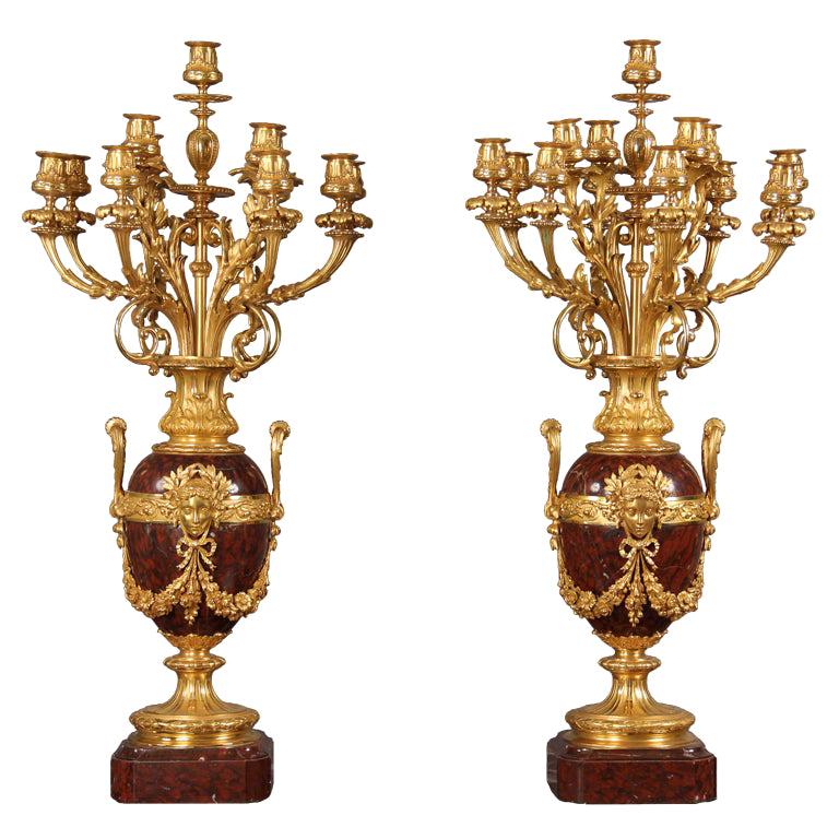 Pair of Late 19th Century French 13-Light Candelabra For Sale