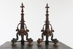 Pair of Late 19th Century French Baroque Bronze Andirons with Dolphin and Putti