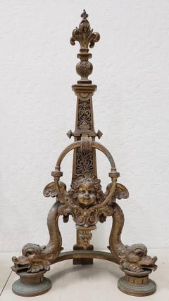 Pair of Late 19th Century French Baroque Bronze Chenets / Andirons