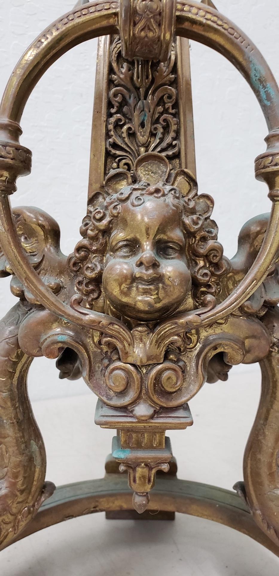 Pair of Late 19th Century French Baroque Bronze Chenets / Andirons In Good Condition For Sale In San Francisco, CA