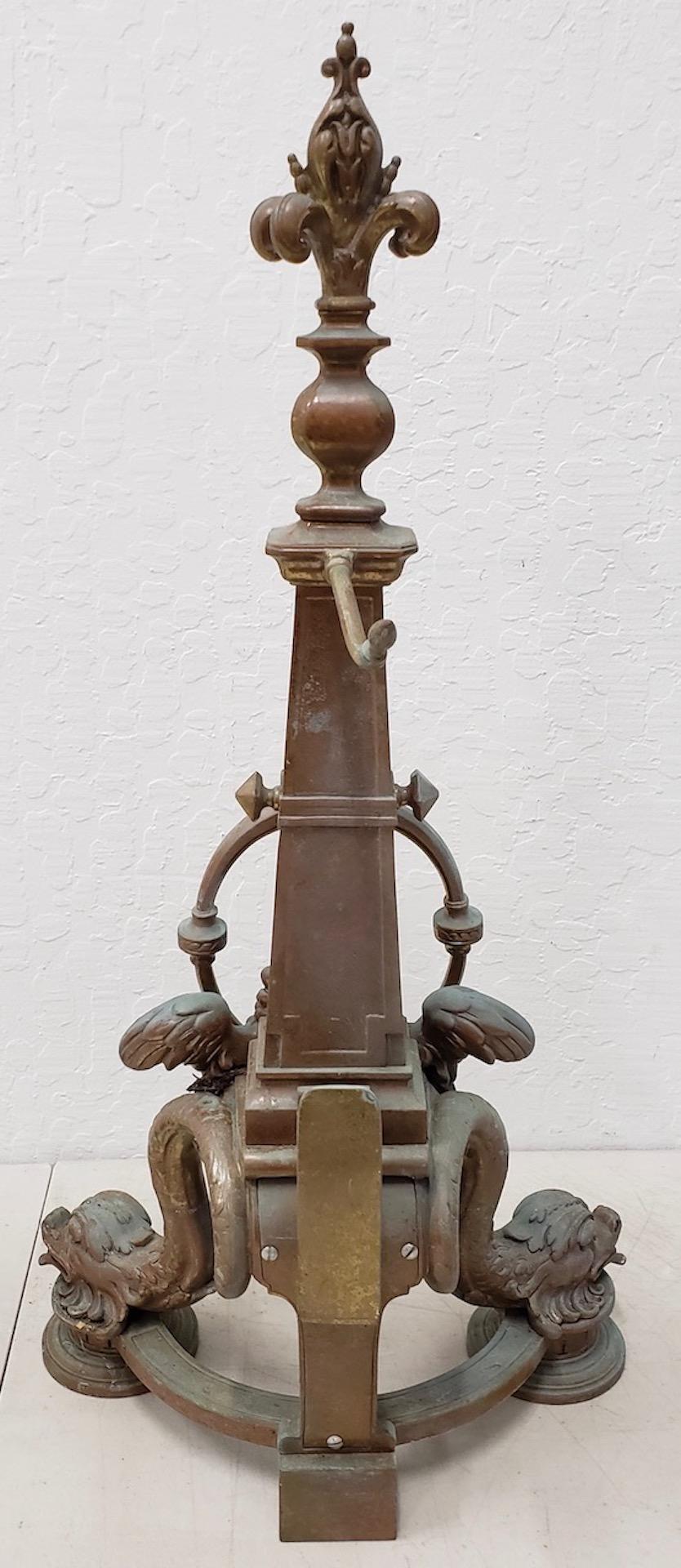 Pair of Late 19th Century French Baroque Bronze Chenets / Andirons For Sale 4