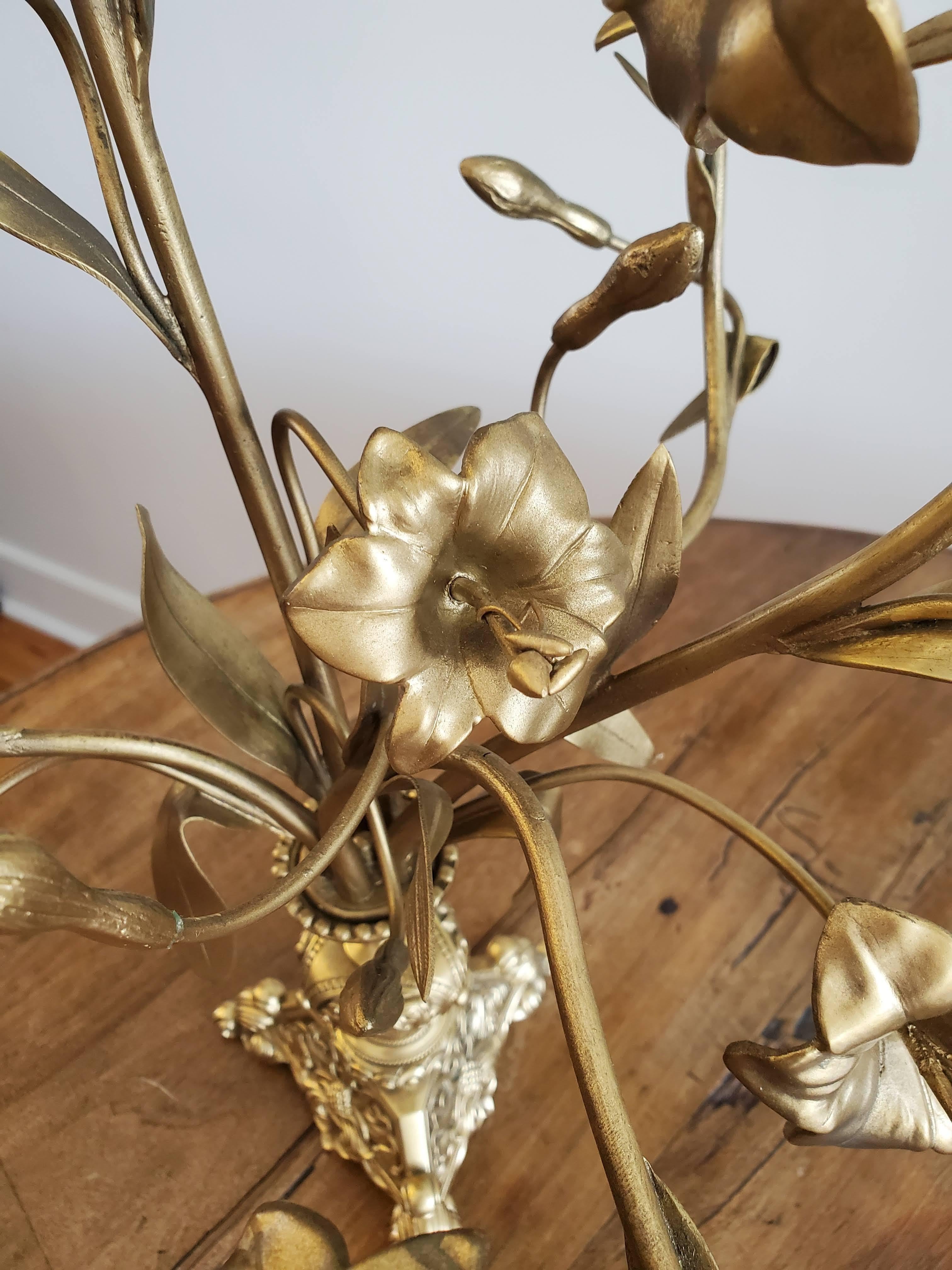 Pair of Late 19th Century French Brass Flower Candelabra For Sale 2