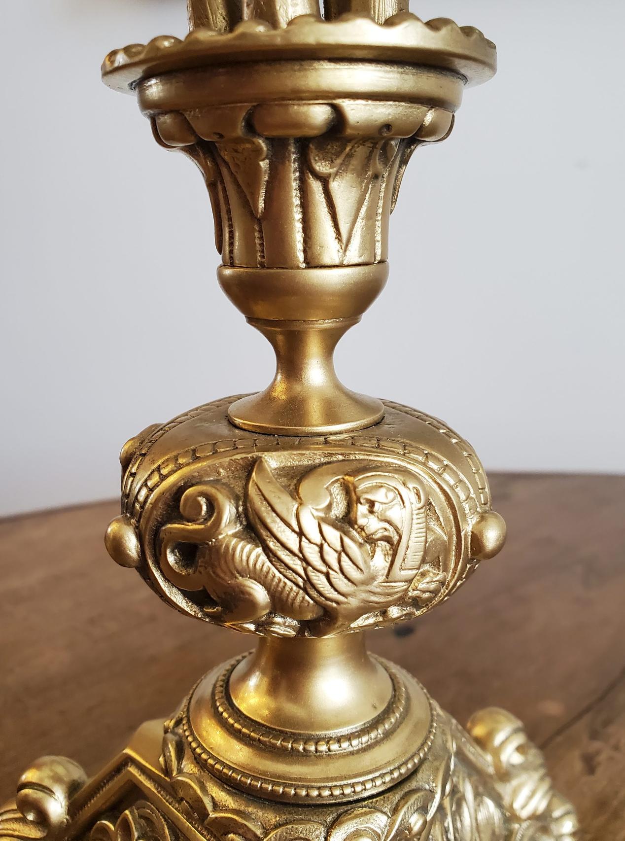 Pair of Late 19th Century French Brass Flower Candelabra For Sale 5