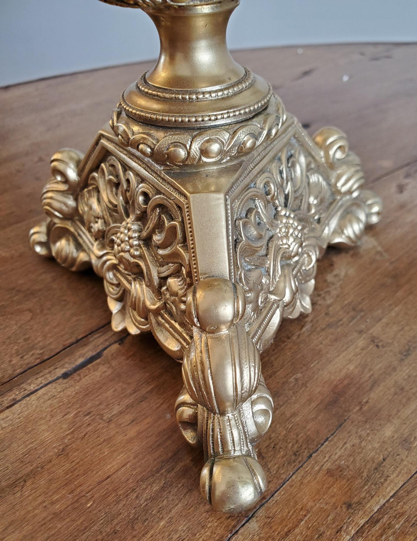 Pair of Late 19th Century French Brass Flower Candelabra For Sale 7