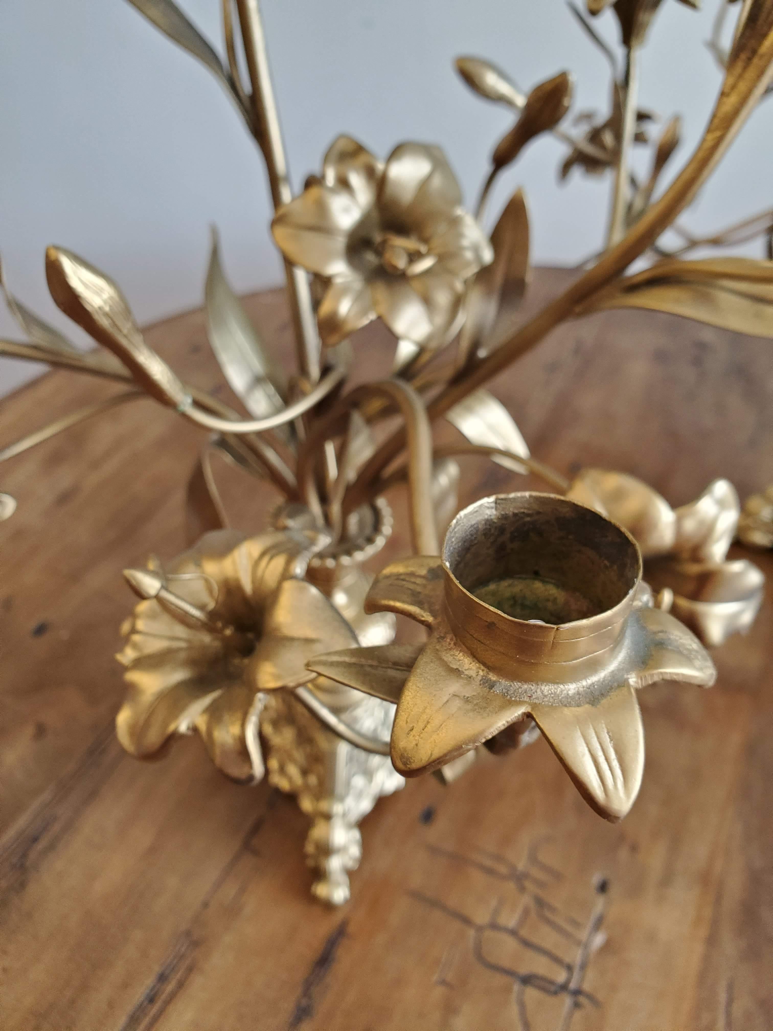 Pair of Late 19th Century French Brass Flower Candelabra In Good Condition For Sale In Middleburg, VA