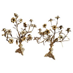 Pair of Late 19th Century French Brass Flower Candelabra
