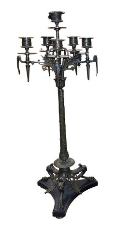 Pair of Late 19th Century French Bronze Candelabras on Black Marble Bases