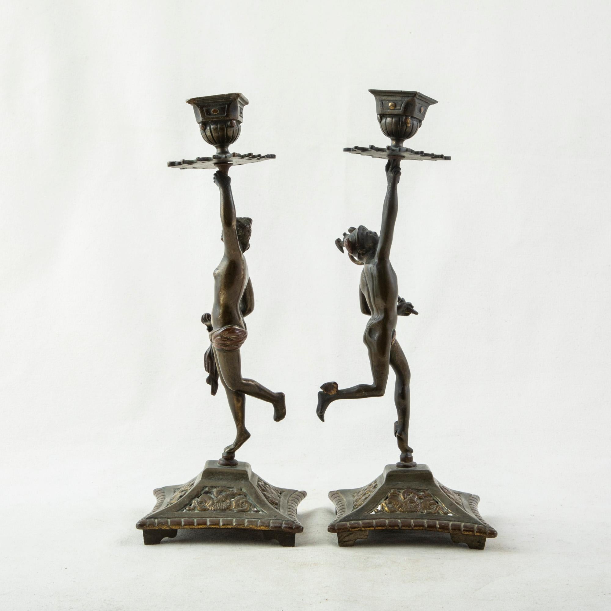 Pair of Late 19th Century French Bronze Candlesticks of Mercury and Venus In Good Condition In Fayetteville, AR