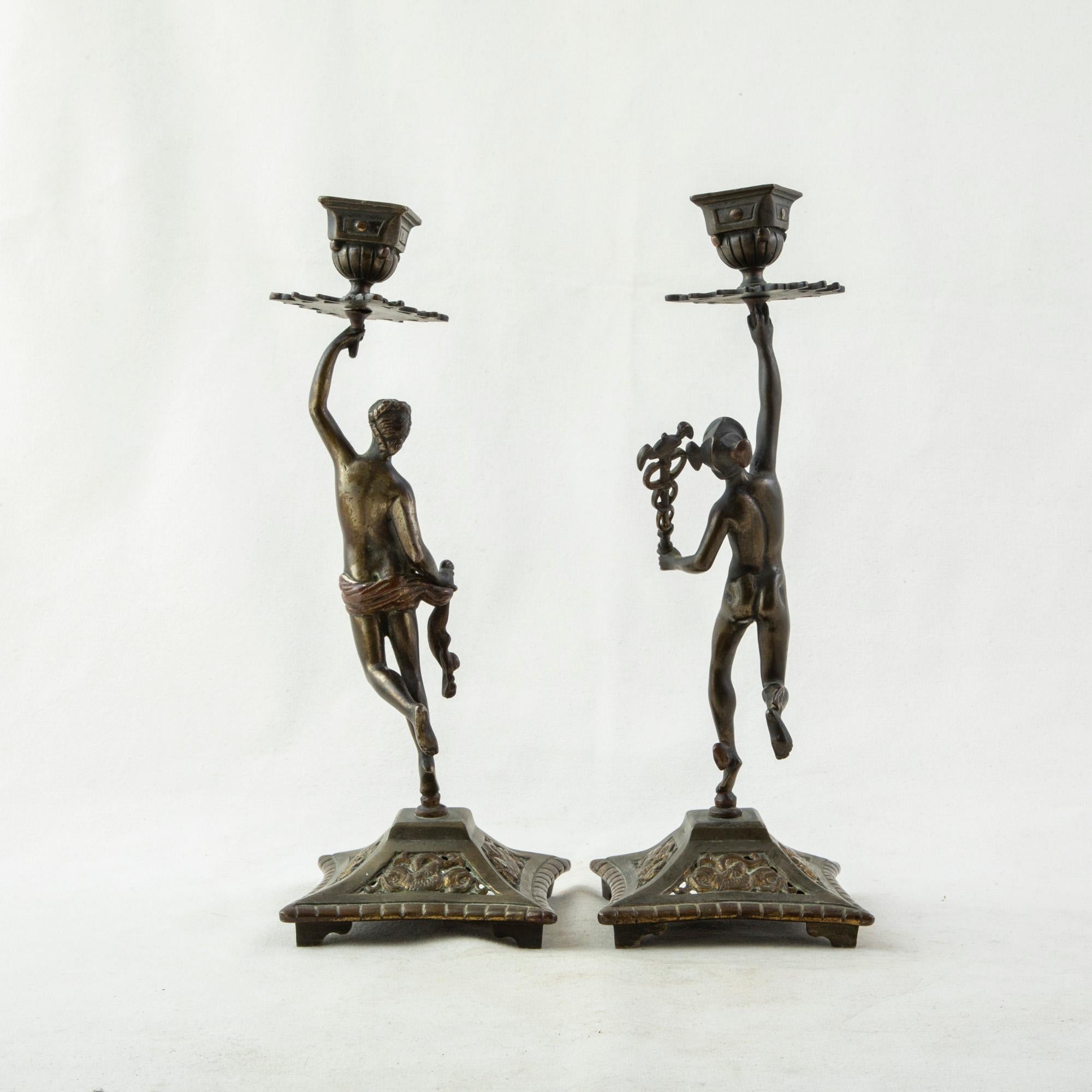 Pair of Late 19th Century French Bronze Candlesticks of Mercury and Venus 1