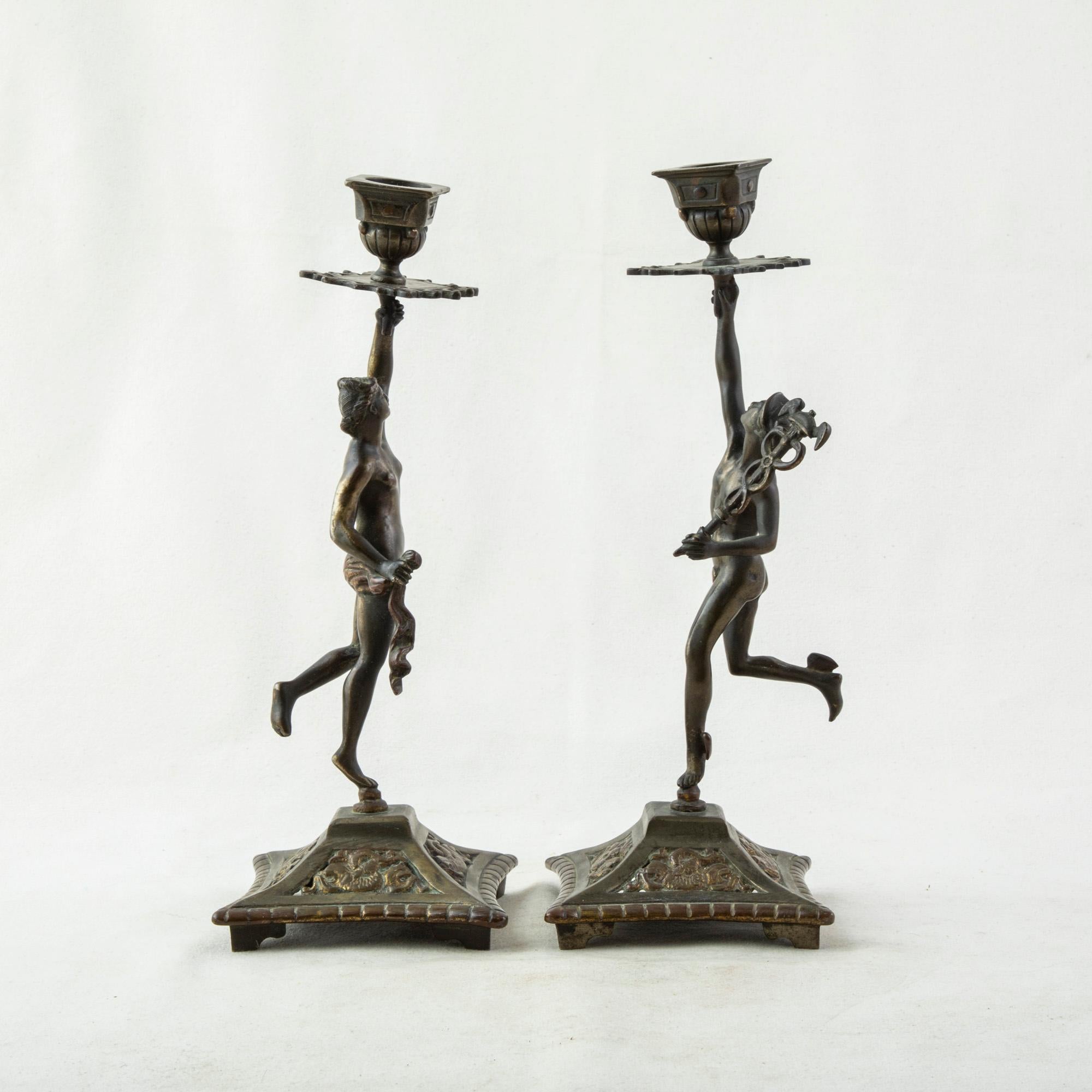 Pair of Late 19th Century French Bronze Candlesticks of Mercury and Venus 2