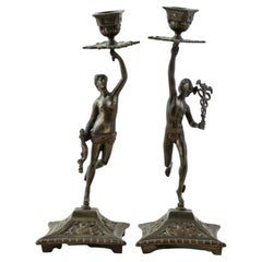 Pair of Late 19th Century French Bronze Candlesticks of Mercury and Venus