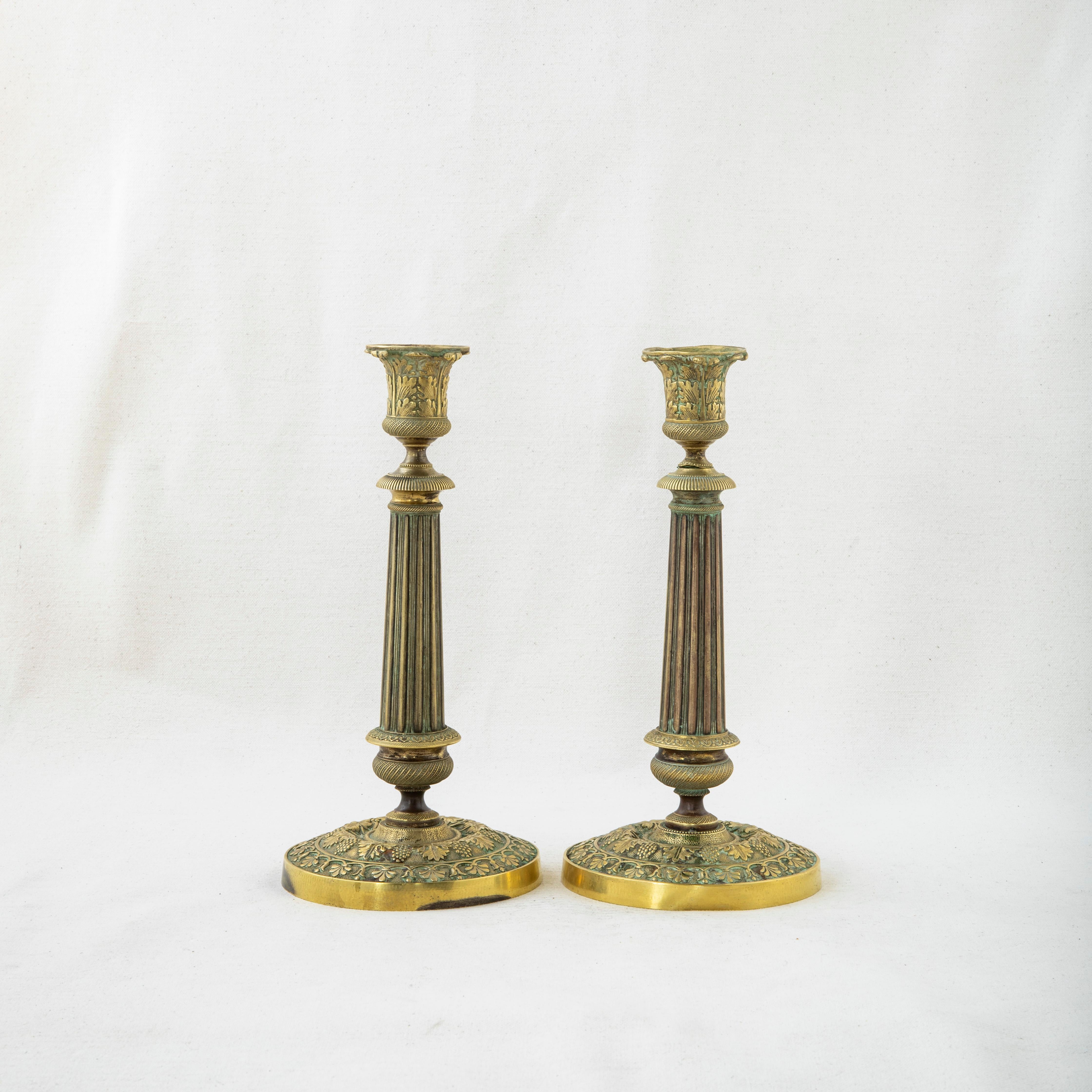 Pair of Late 19th Century French Bronze Candlesticks with Grapes, Grape Leaves For Sale 1
