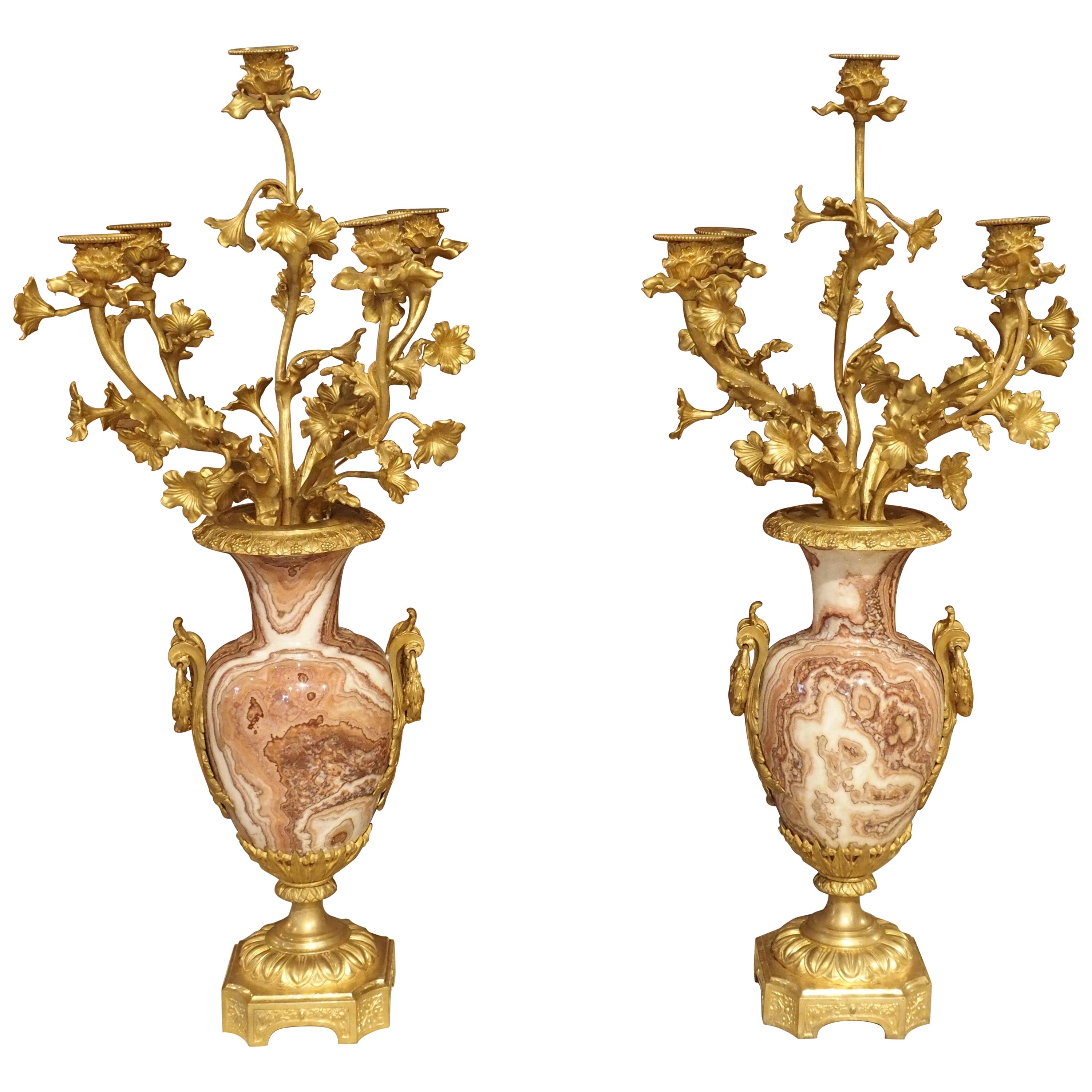 Pair of Late 19th Century French Bronze Doré Candelabras