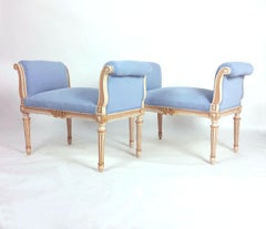 Pair of Late 19th Century, French Carved and Painted Window Seats