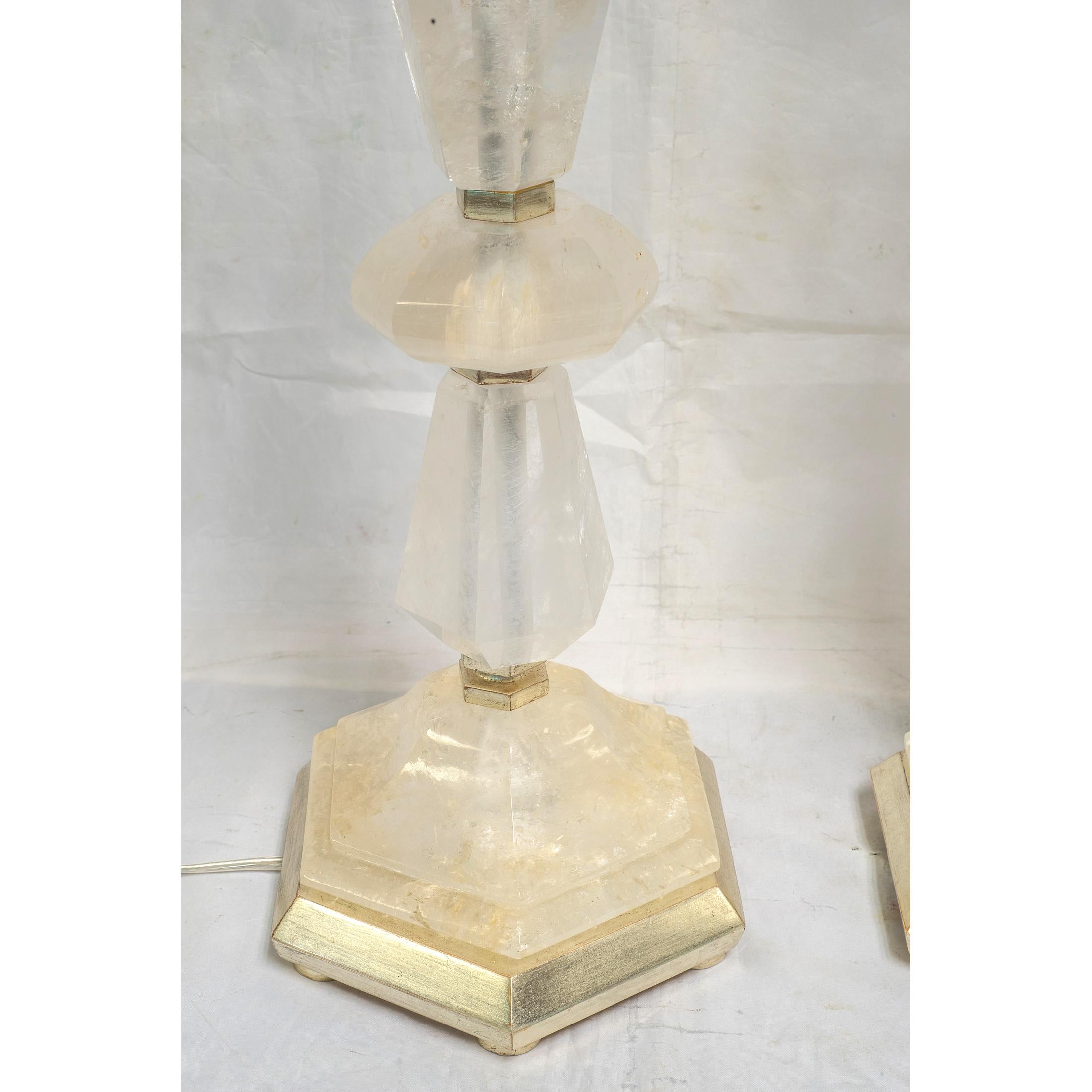 Pair of Late 19th Century French Carved Rock Crystal Table Lamps In Good Condition In New York, NY