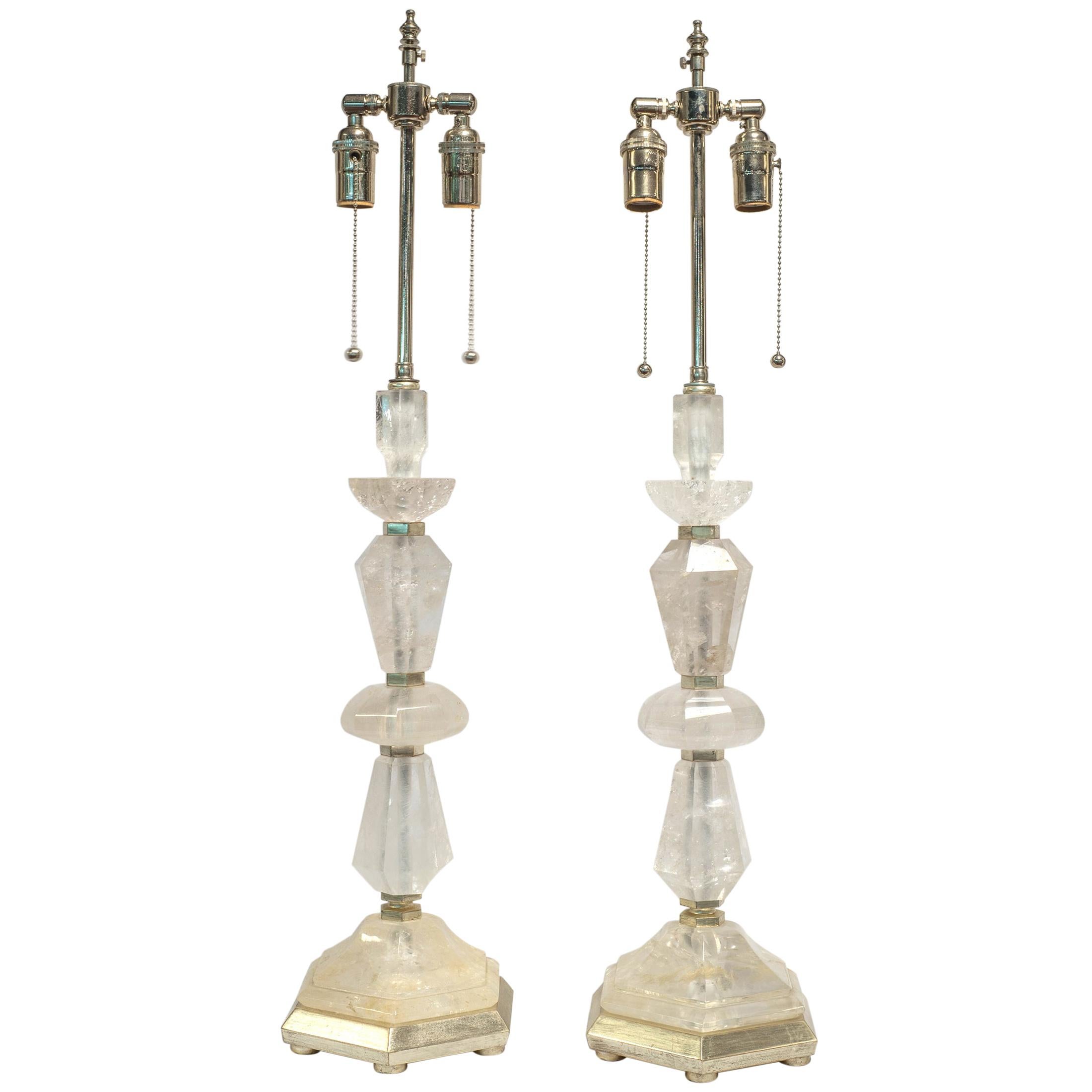 Pair of Late 19th Century French Carved Rock Crystal Table Lamps