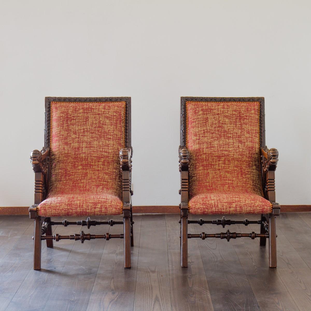 Pair of Late 19th Century French Carved Walnut Armchairs 1