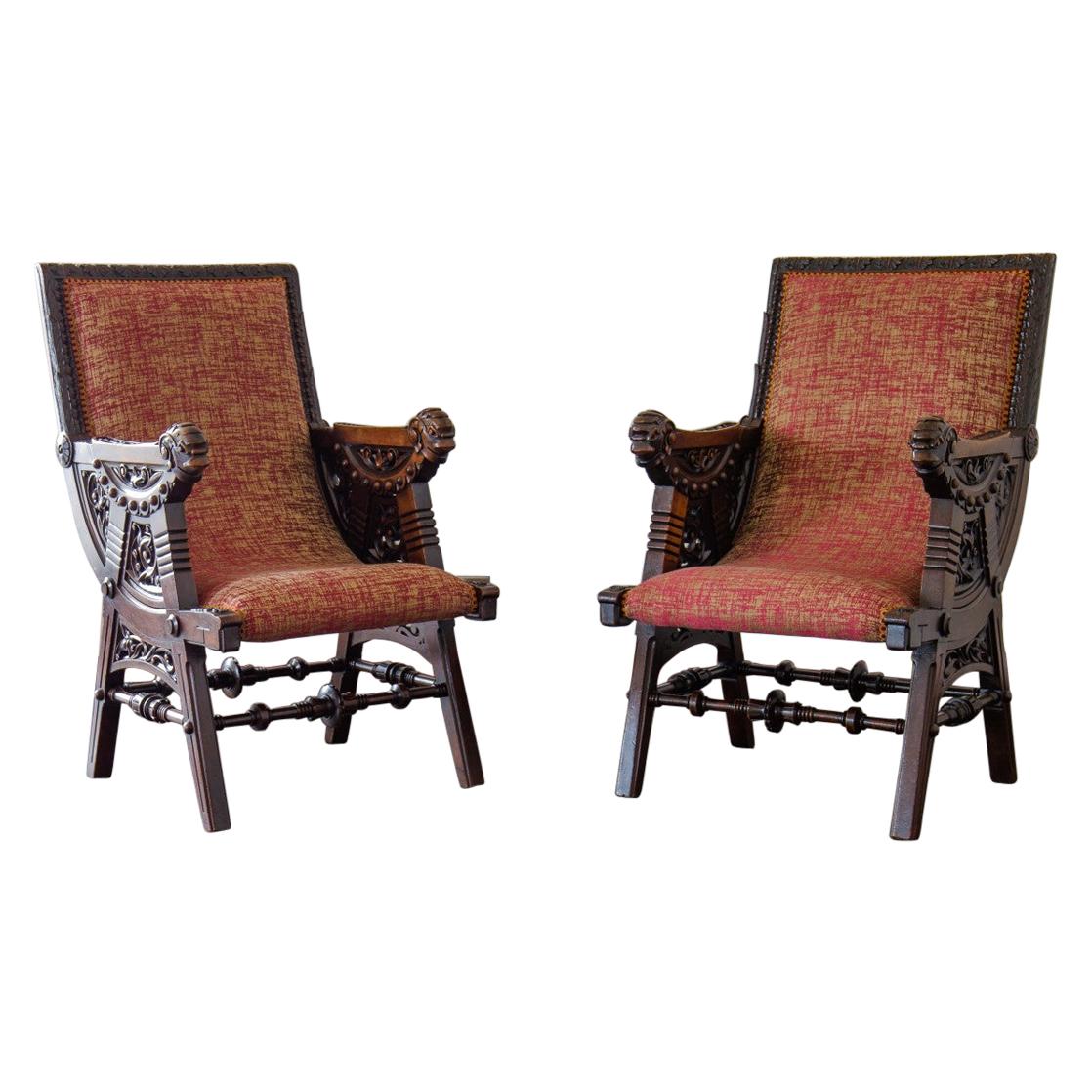 Pair of Late 19th Century French Carved Walnut Armchairs