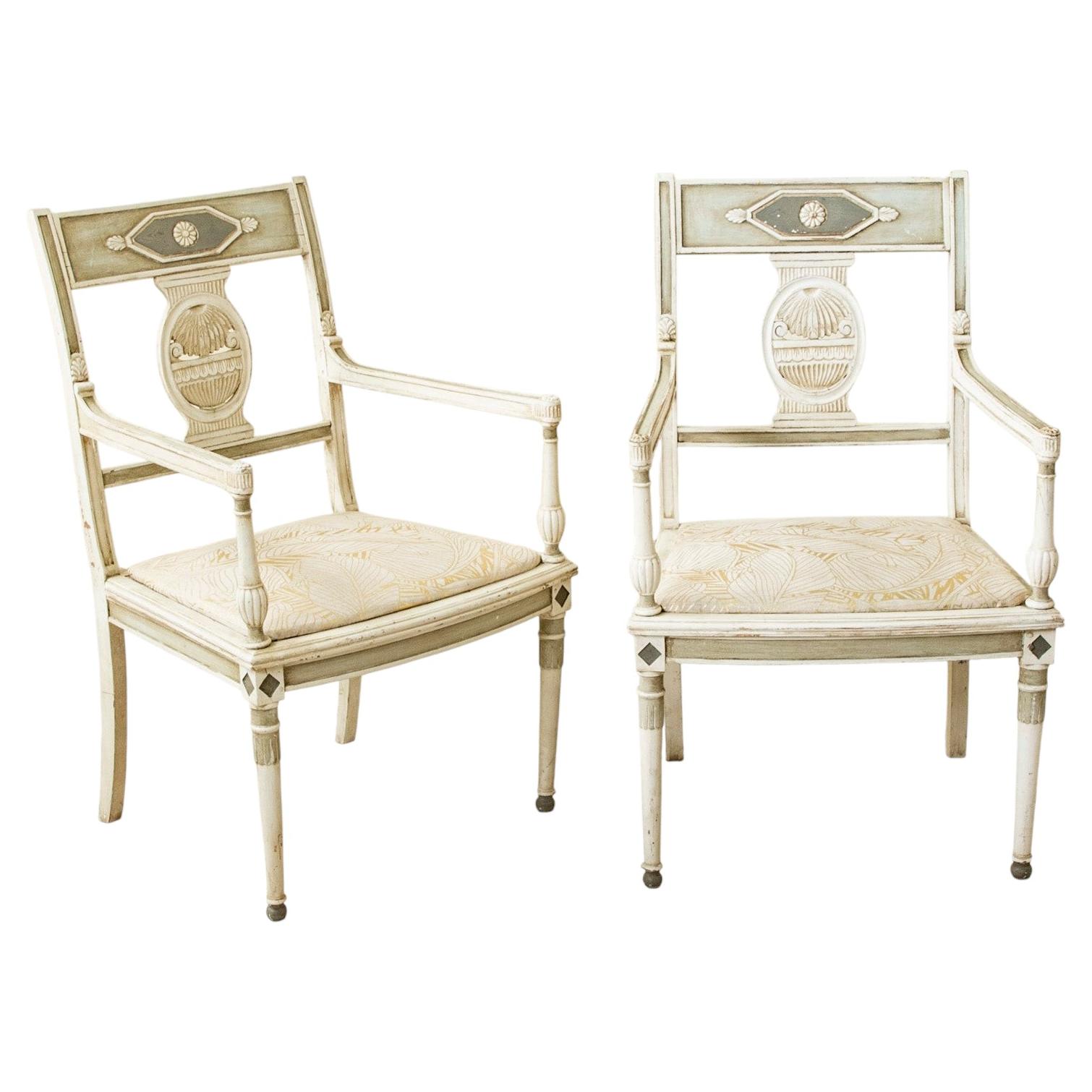 Pair of Late 19th Century French Directoire Style Painted Armchairs, Bergeres