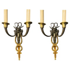 Antique Pair of Late 19th Century French Empire Cherubs Sconces