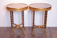 Pair of Late 19th Century French Gilt Bronze and Patinated Bronze Marble Tables