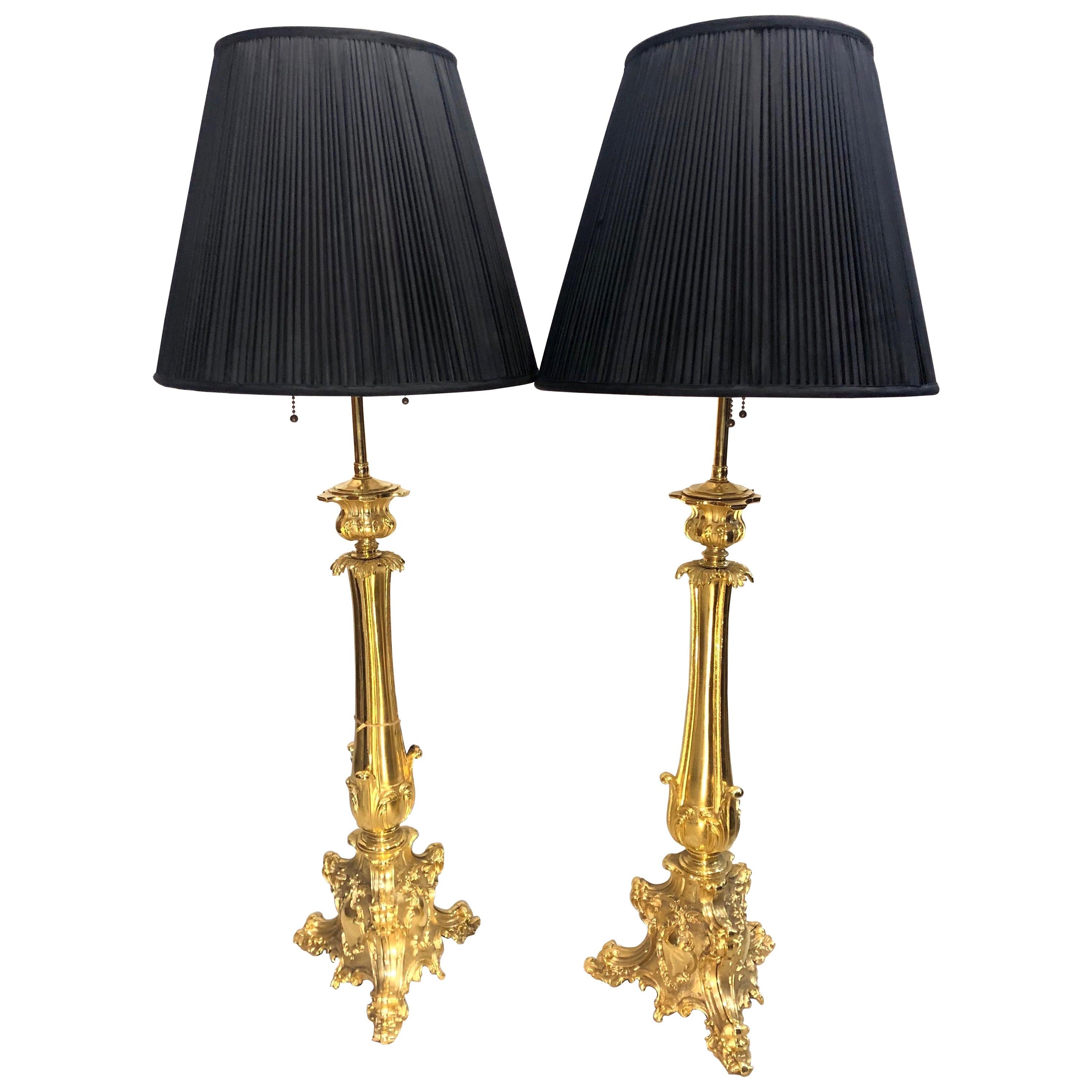 Pair of Late 19th Century French Gilt Bronze Lamps