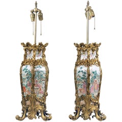 Pair of Late 19th Century French Gilt Bronze Mounted Chinese Porcelain Lamps