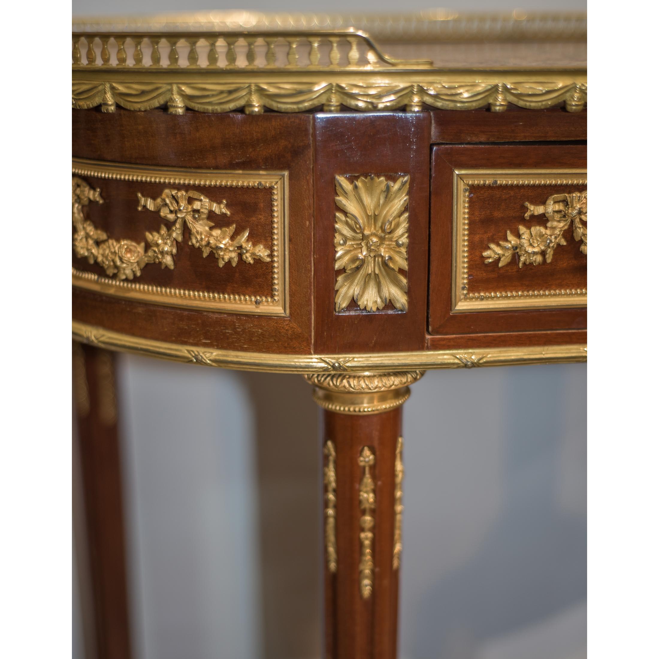 Pair of Late 19th Century French Gilt Bronze Mounted Mahogany Consoles For Sale 1