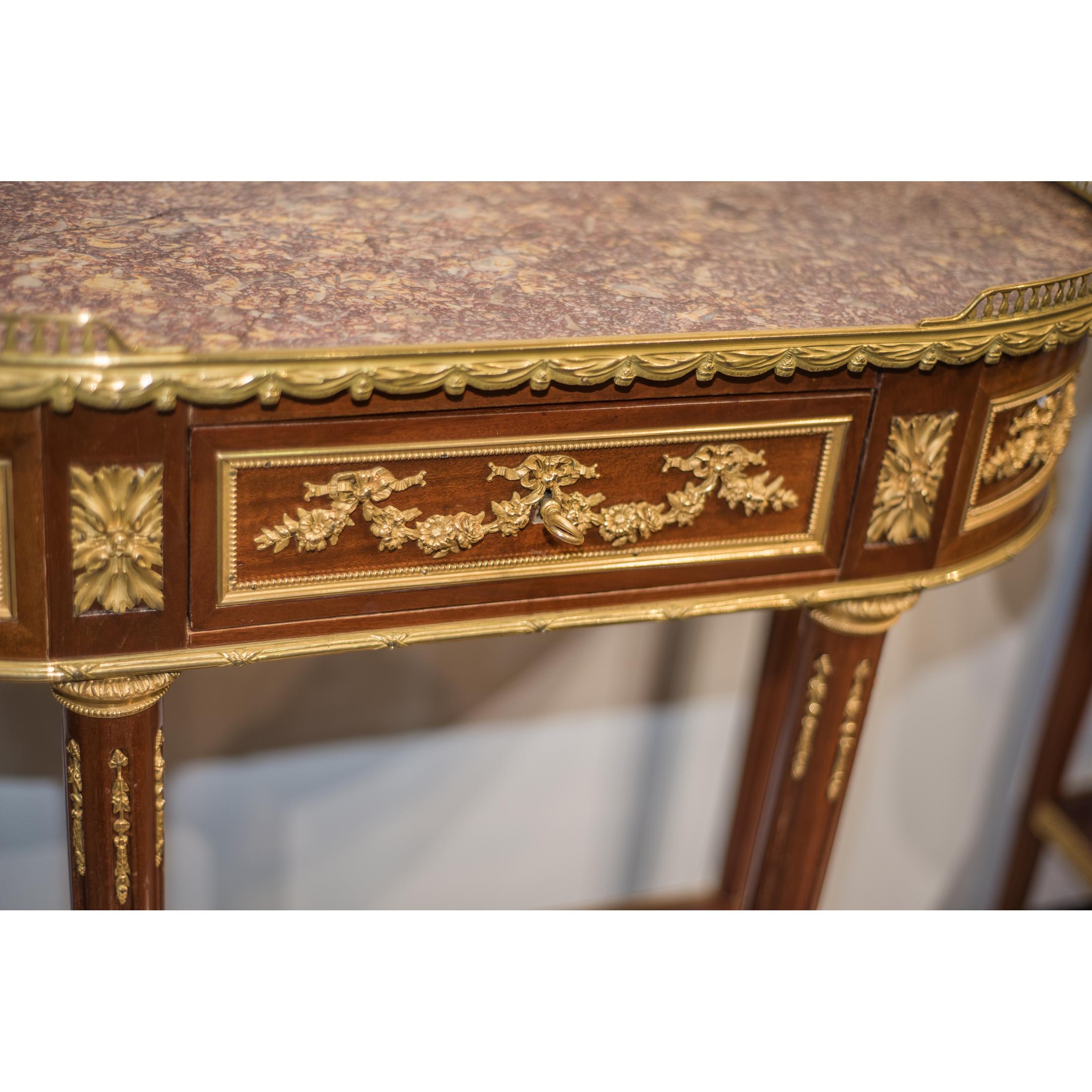 Pair of Late 19th Century French Gilt Bronze Mounted Mahogany Consoles For Sale 2