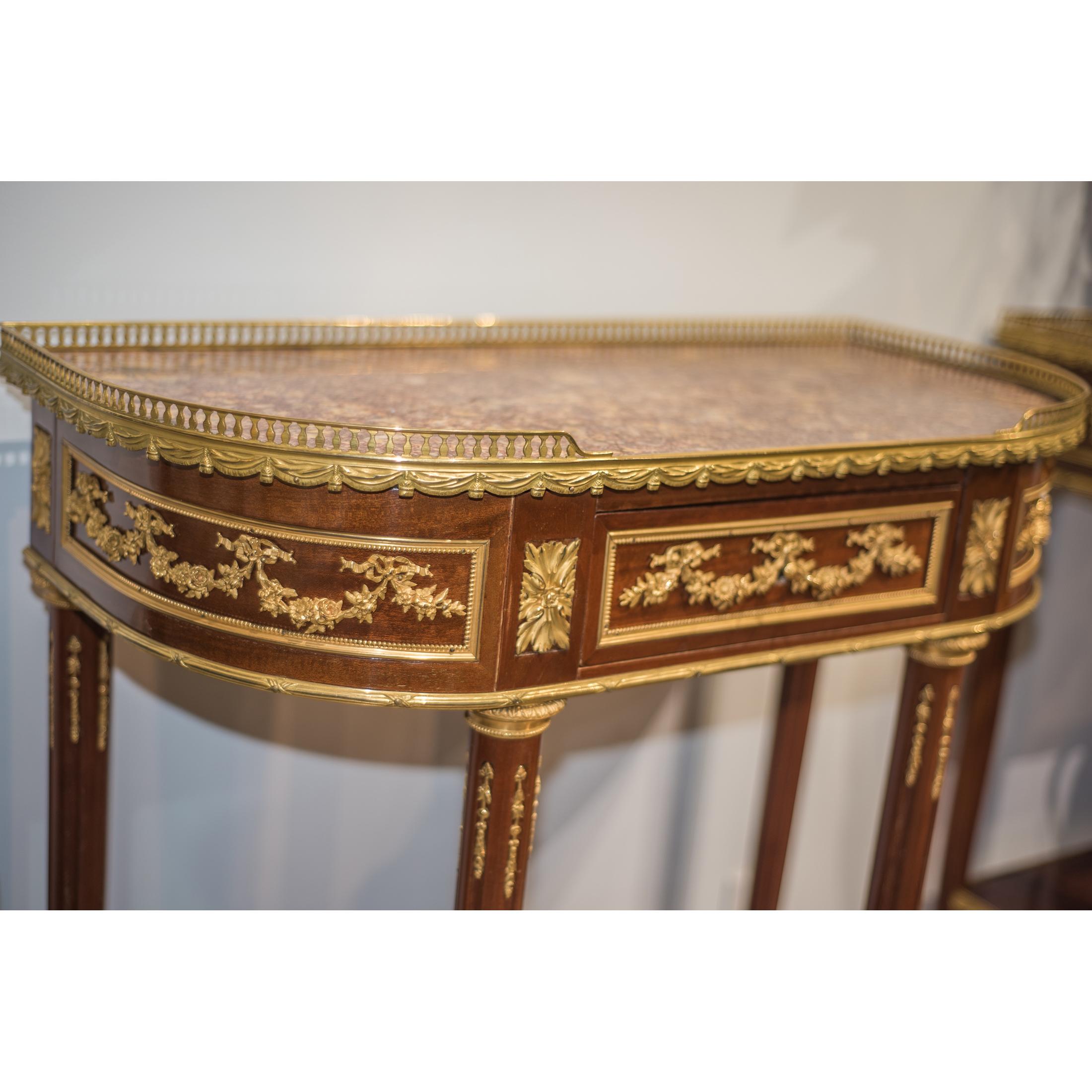 Pair of Late 19th Century French Gilt Bronze Mounted Mahogany Consoles For Sale 4