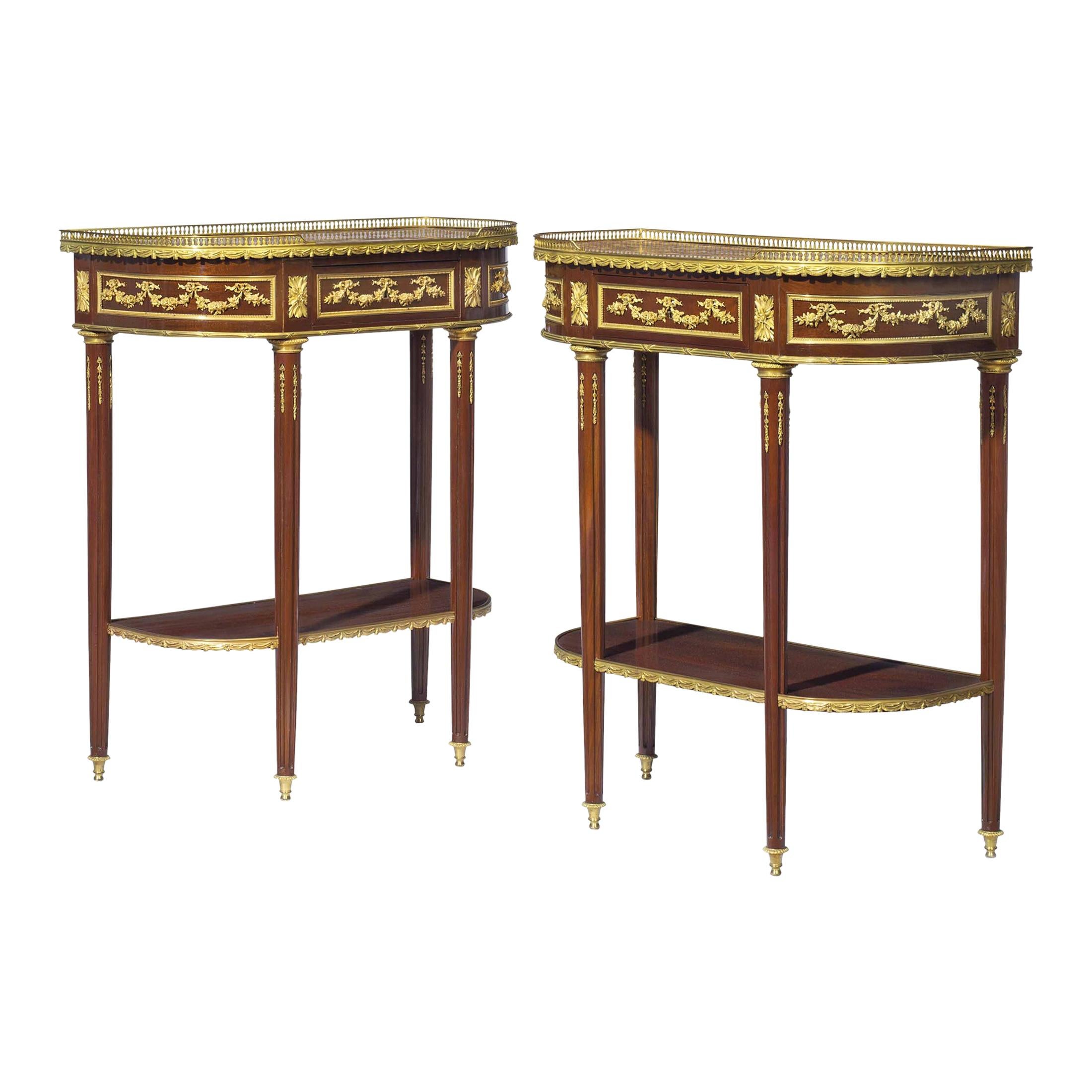 Pair of Late 19th Century French Gilt Bronze Mounted Mahogany Consoles For Sale