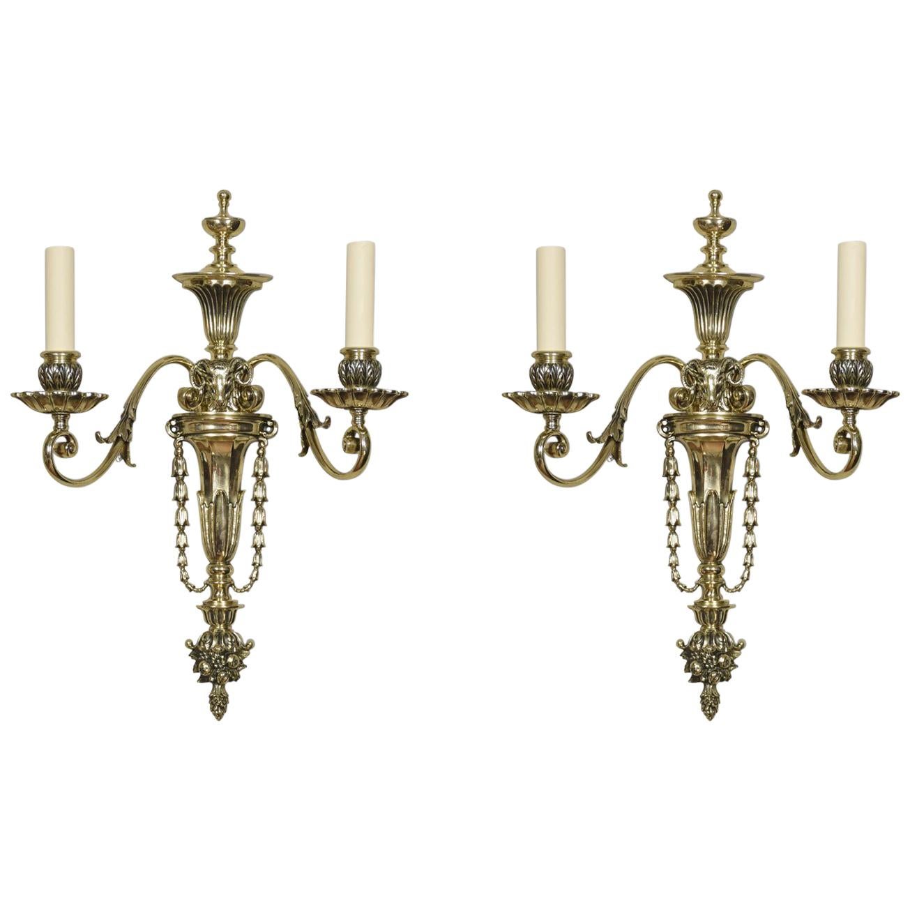 Pair of Late 19th Century French Gilt Metal Two Branch Wall Lights