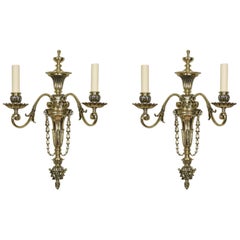 Pair of Late 19th Century French Gilt Metal Two Branch Wall Lights