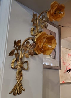 Pair of Late 19th Century French Glass Orange Flower Wall Scones
