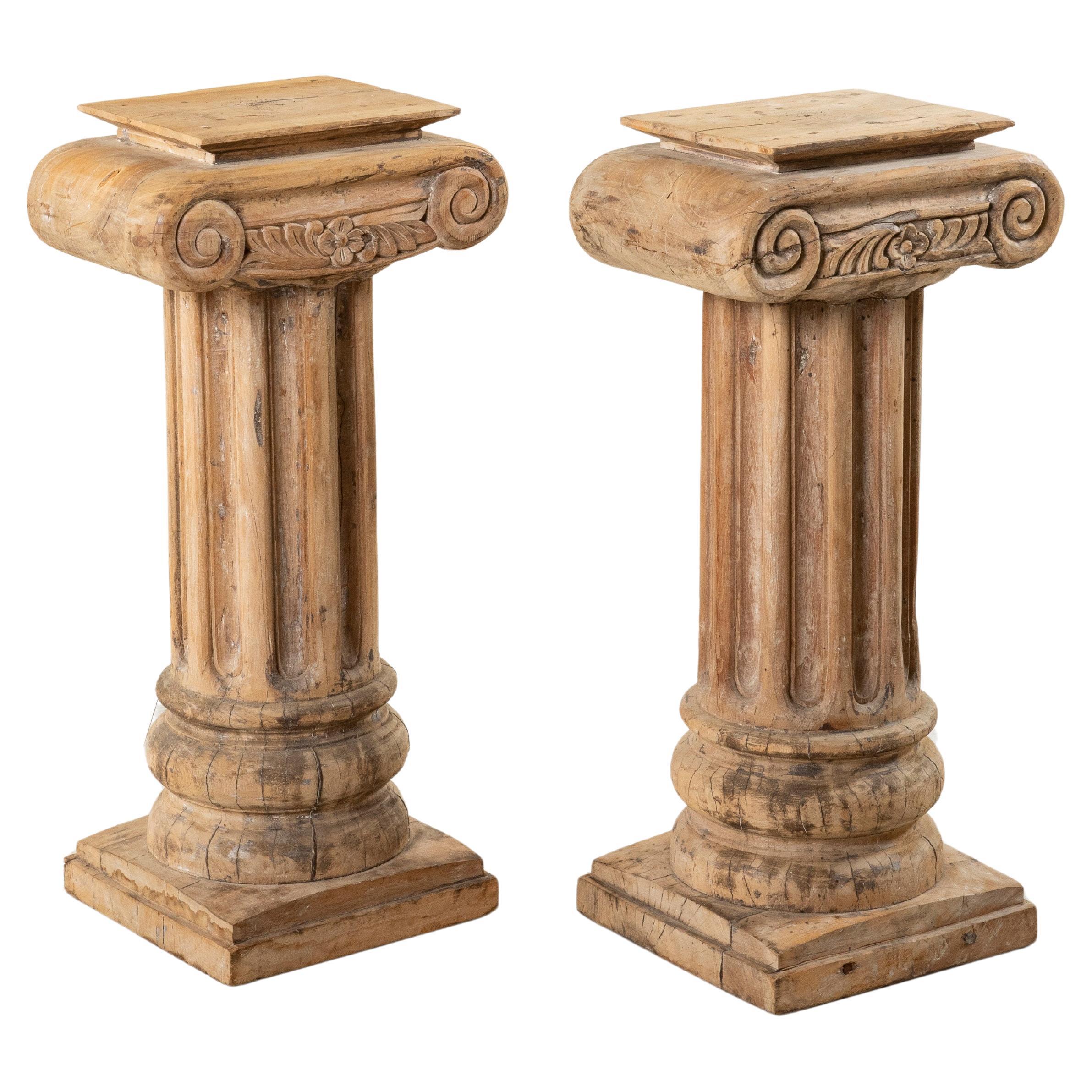 Pair of Late 19th Century French Hand Carved Beech Columns or Pedestals, 35-in H For Sale