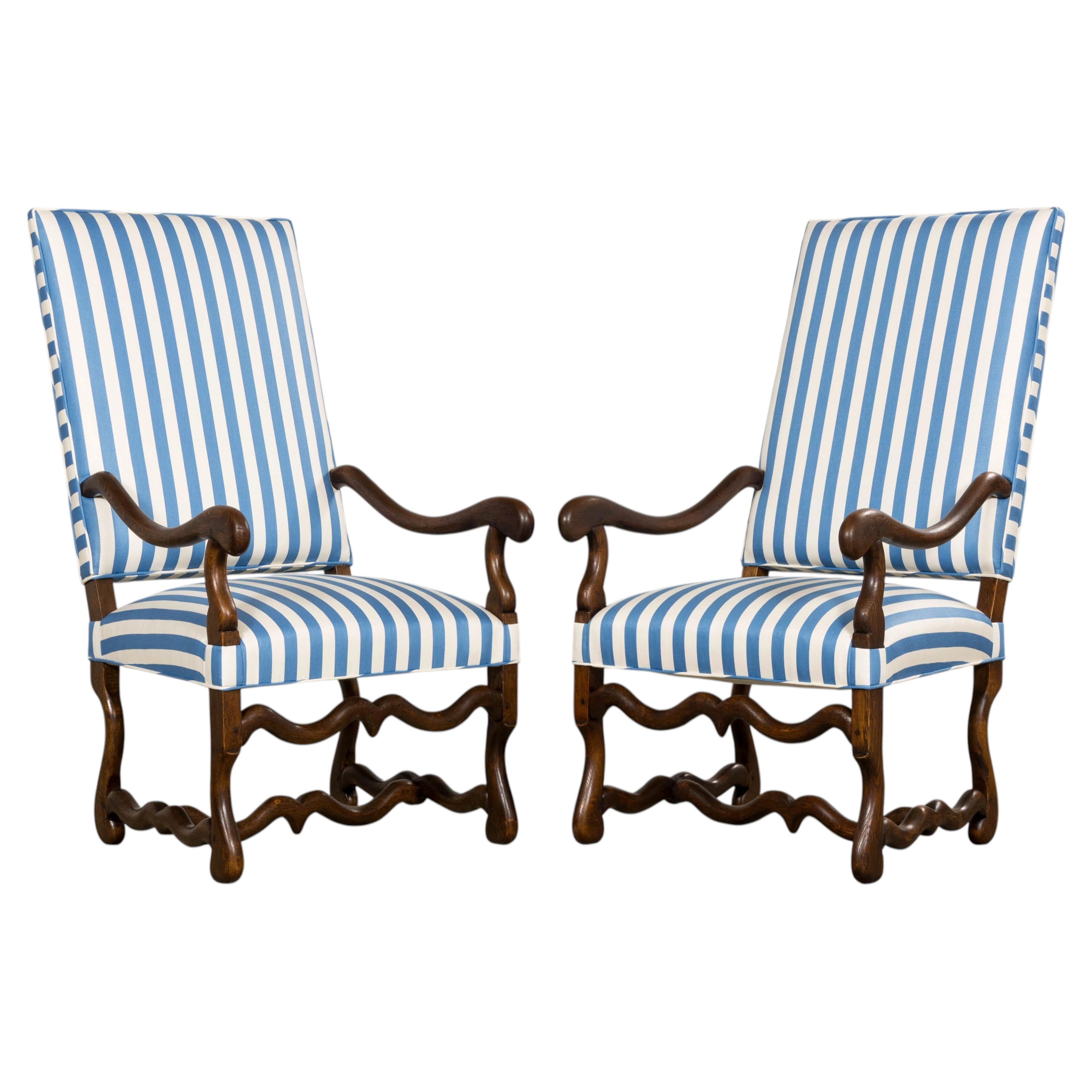 Pair of Late 19th Century French Louis XIII Style Oak Armchairs, Os de Mouton