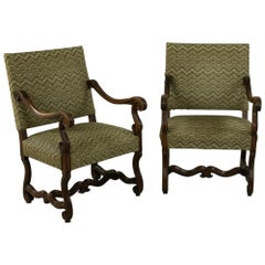 Pair of Late 19th Century French Louis XIV Style Hand Carved Walnut Armchairs