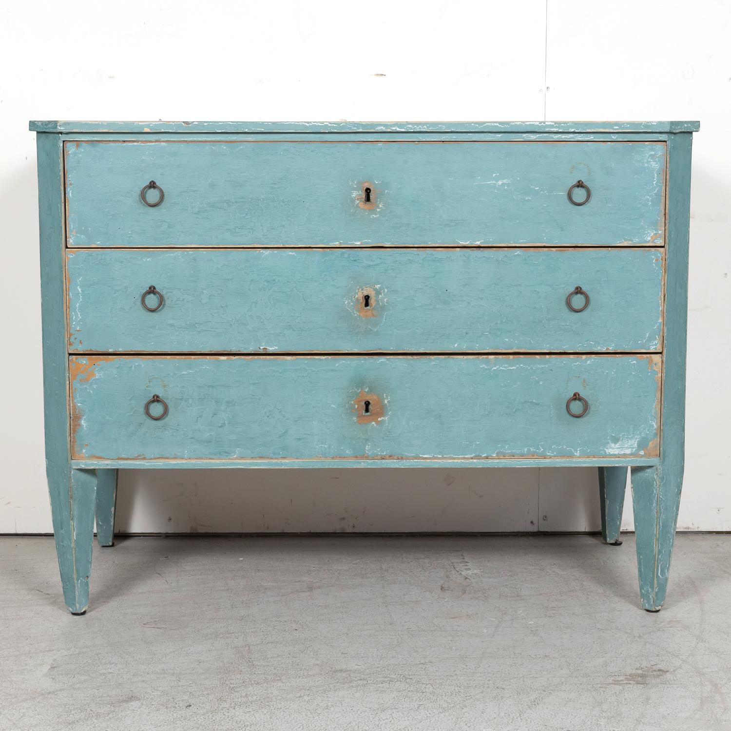 Pair of Late 19th Century French Louis XVI Style Aqua or Teal Painted Commodes 5