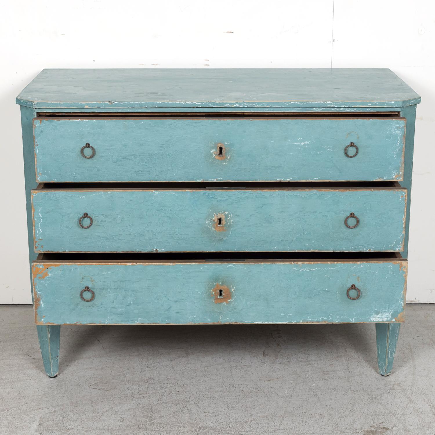 Pair of Late 19th Century French Louis XVI Style Aqua or Teal Painted Commodes 6