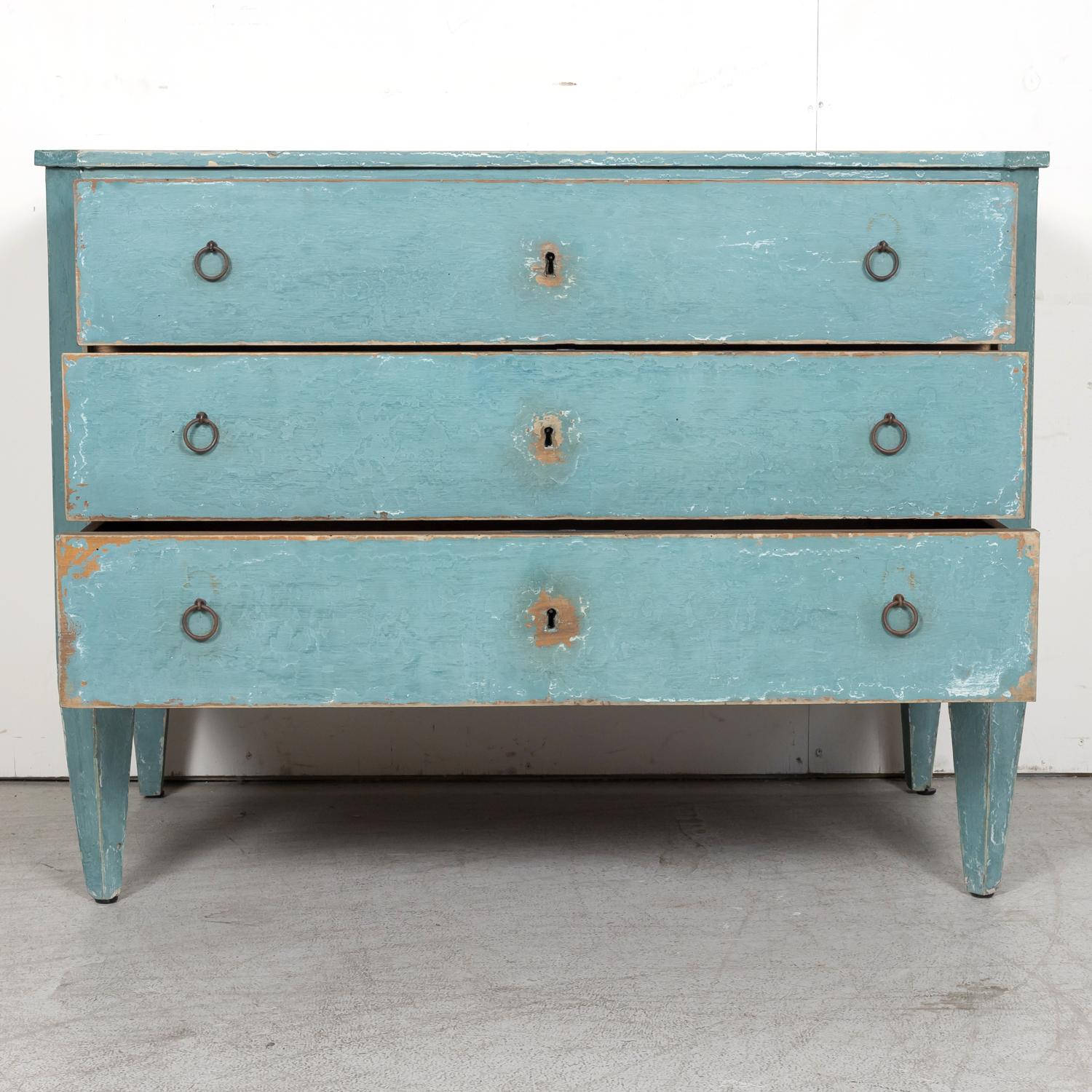 Pair of Late 19th Century French Louis XVI Style Aqua or Teal Painted Commodes 7