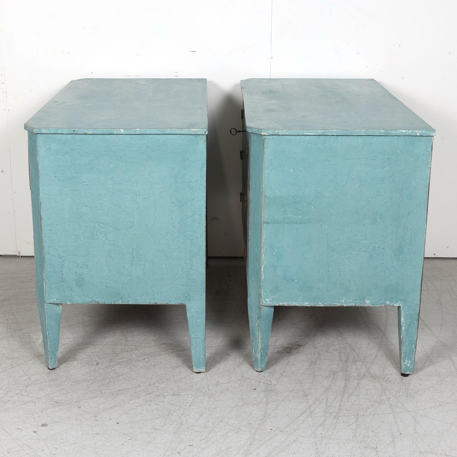 Pair of Late 19th Century French Louis XVI Style Aqua or Teal Painted Commodes 12