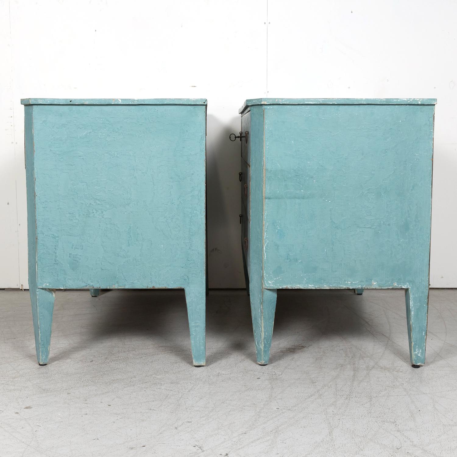 Pair of Late 19th Century French Louis XVI Style Aqua or Teal Painted Commodes 13